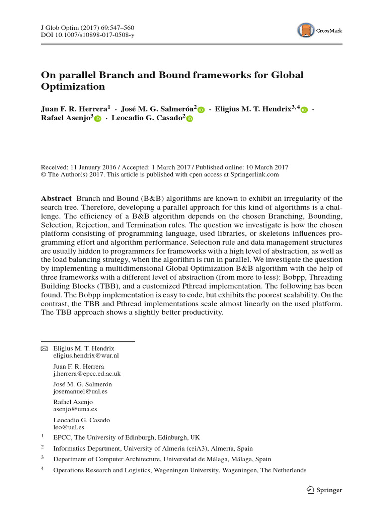 On Parallel Branch and Bound Frameworks For Global Optimization | PDF ...