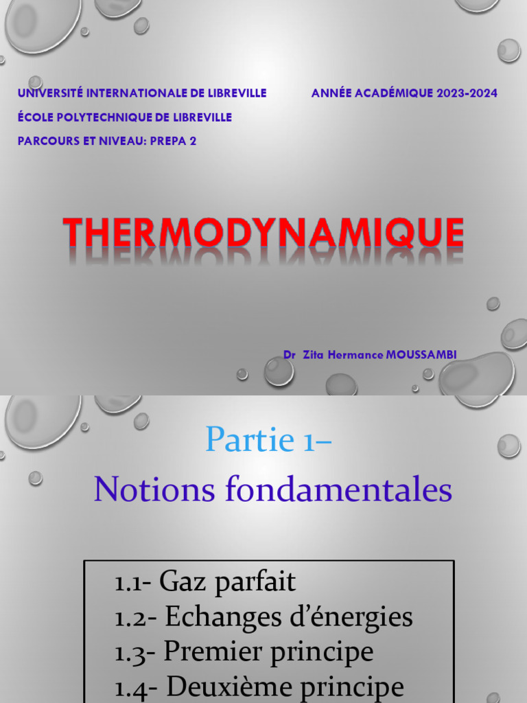 Notions de thermodynamique L1 | PDF | Chaleur | Entropie
