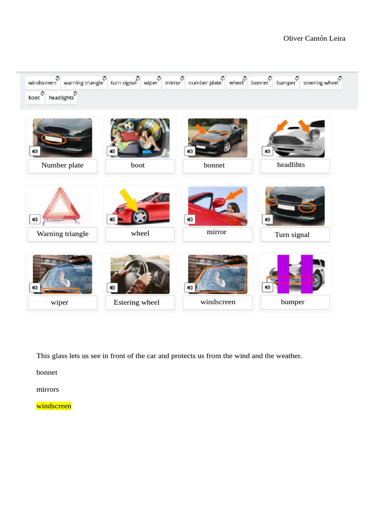 Car Parts Vocabulary for Driving Test | PDF | Headlamp | Automotive ...