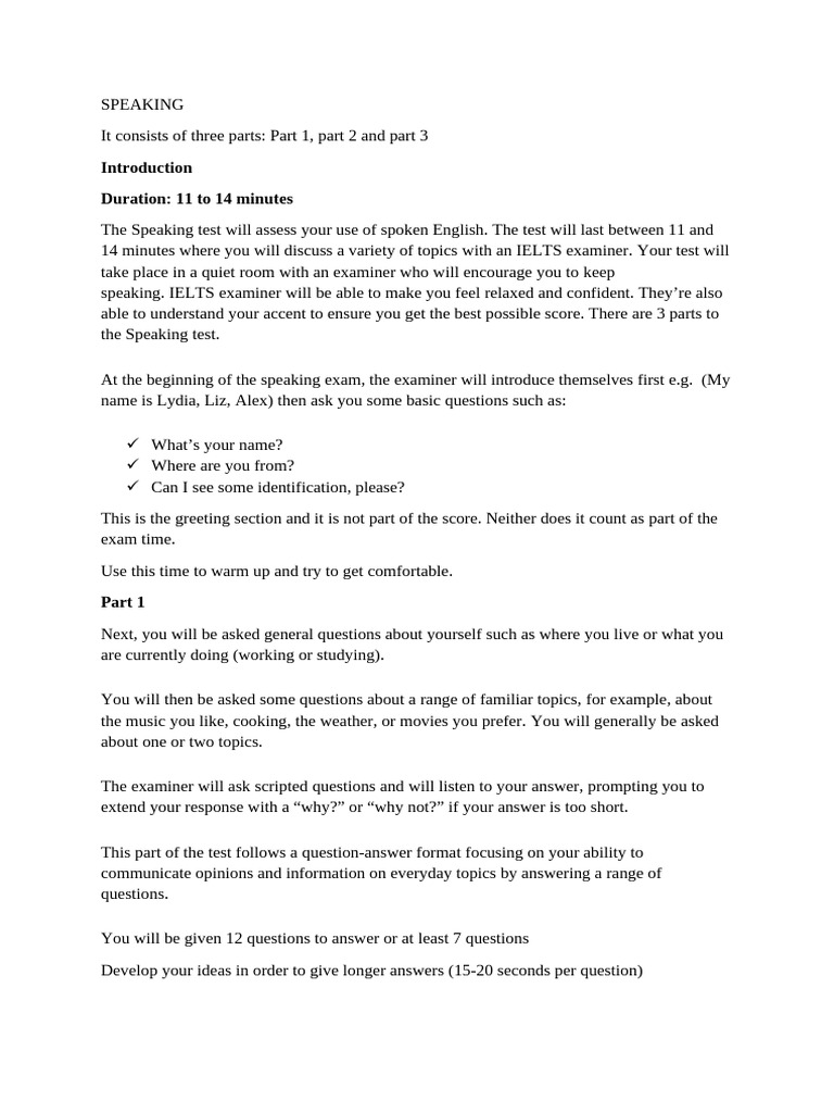 IELTS Speaking Test Overview and Tips | PDF | Creativity | Mind