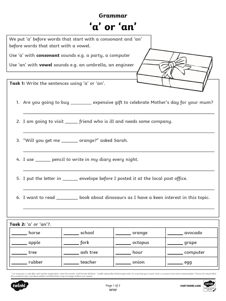 Using 'A' and 'AN' in Sentences | PDF