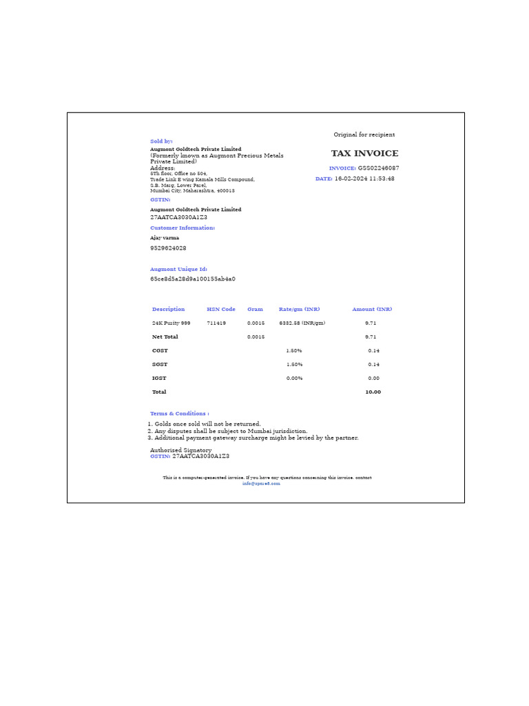 SS151417080646283079253320 Invoice | PDF