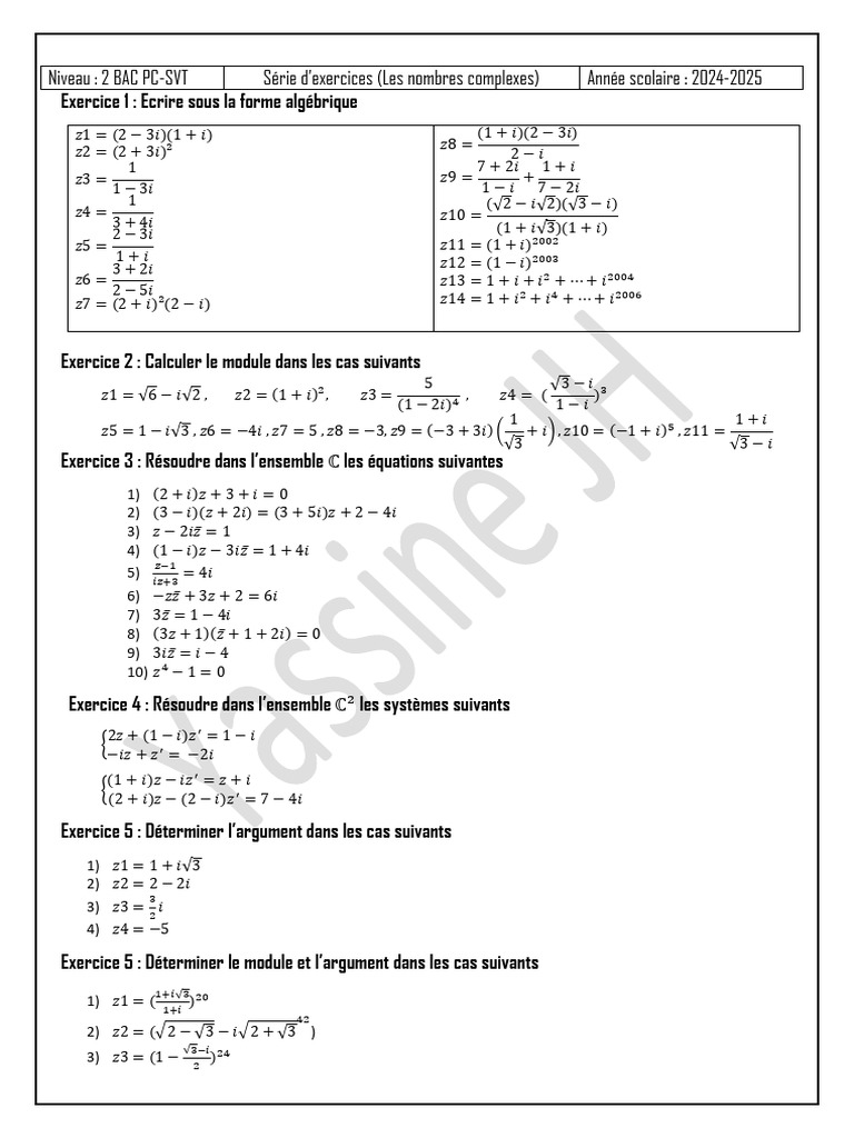 Exercices corrigés sur les nombres complexes | PDF | Nombre complexe ...