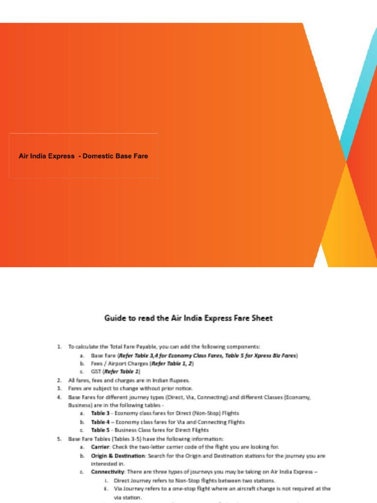 Air India Express Tariff Sheet | PDF | Business Class | Fee