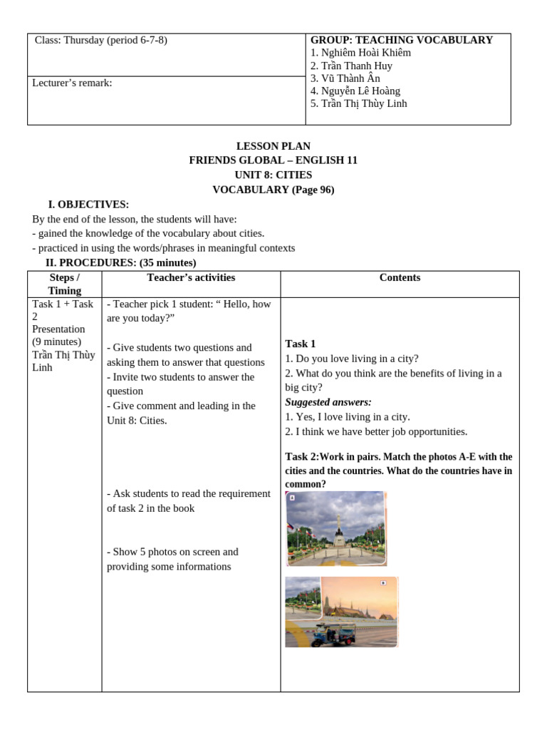 Teaching Vocabulary: Cities Lesson Plan | PDF | Human Communication ...