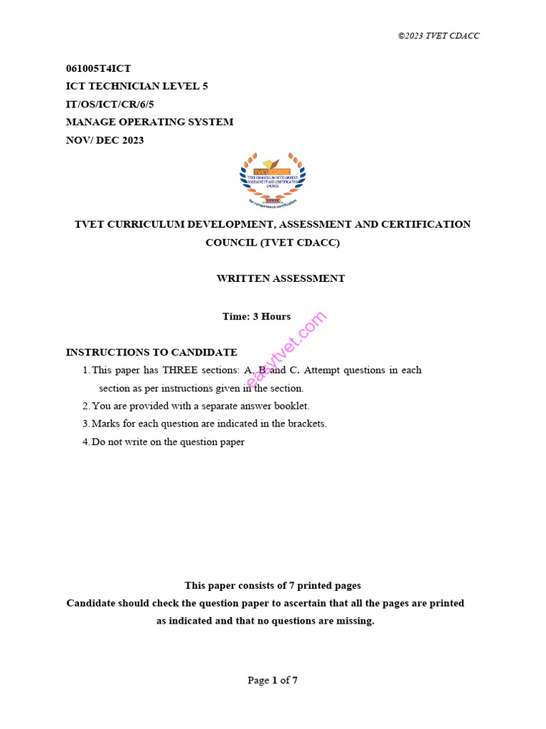 Operating System Past Paper 2023 | PDF | Operating System | Process ...