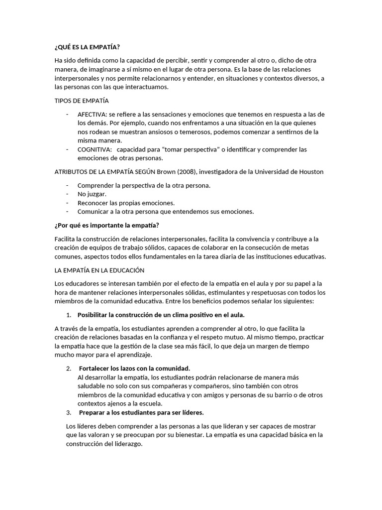 Importancia y Tipos de Empatía en Educación | PDF | Empatía | Las emociones