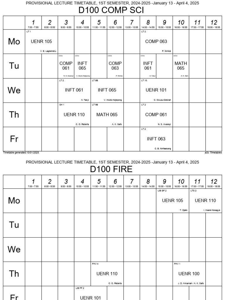 Provisional Timetable for Entr 407 | PDF