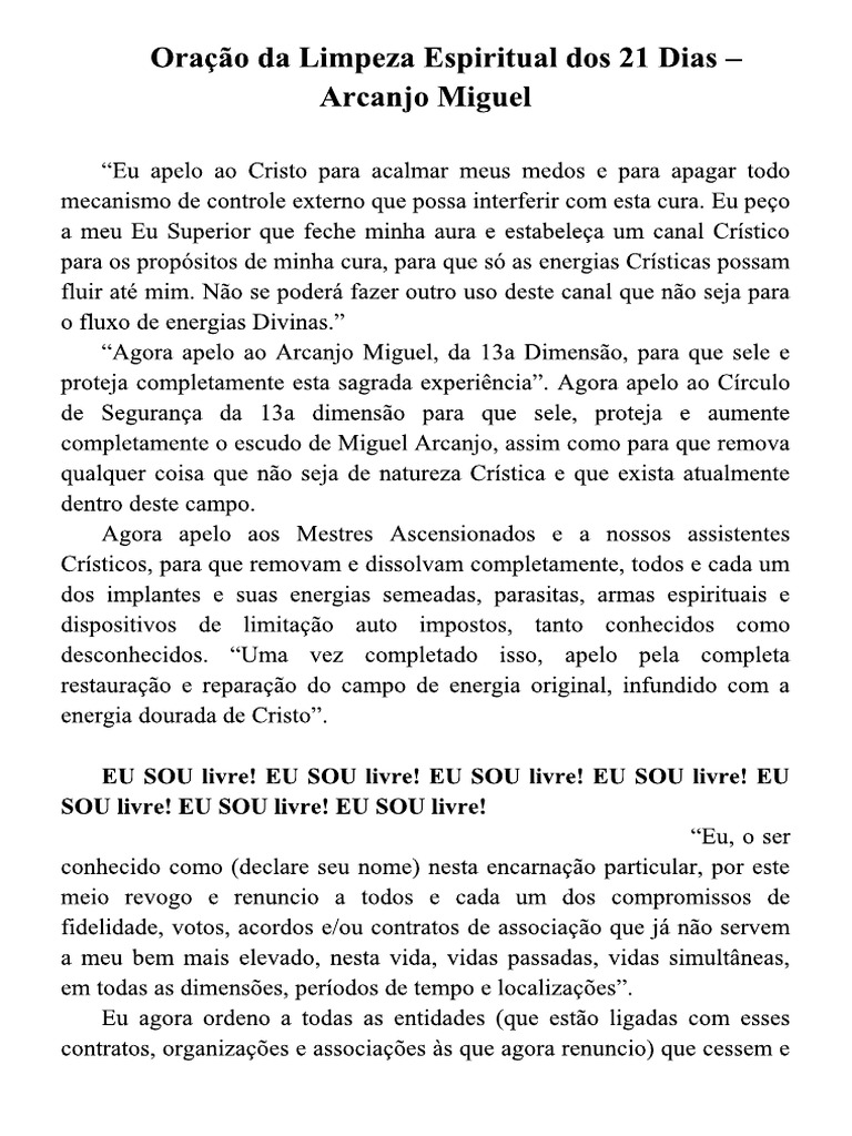Oracao Da Limpeza Espiritual de Dao Miguel Arcanjo Dos 21 Dias | PDF