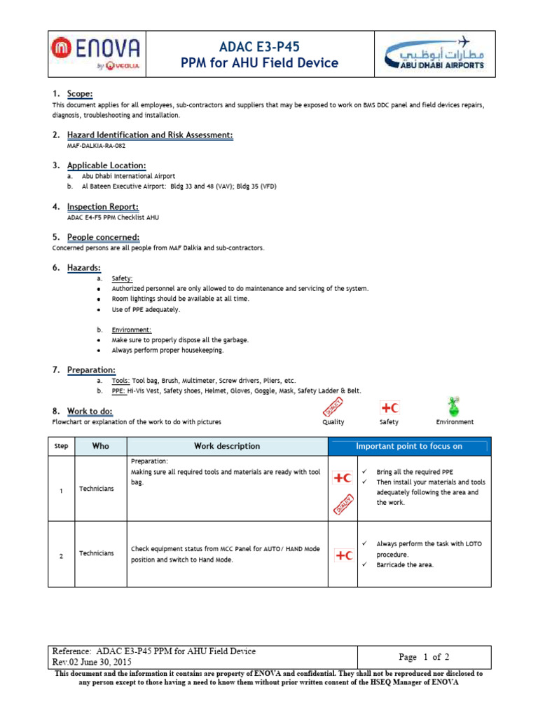 AHU Field Device Maintenance PPM Guide | PDF | Personal Protective ...