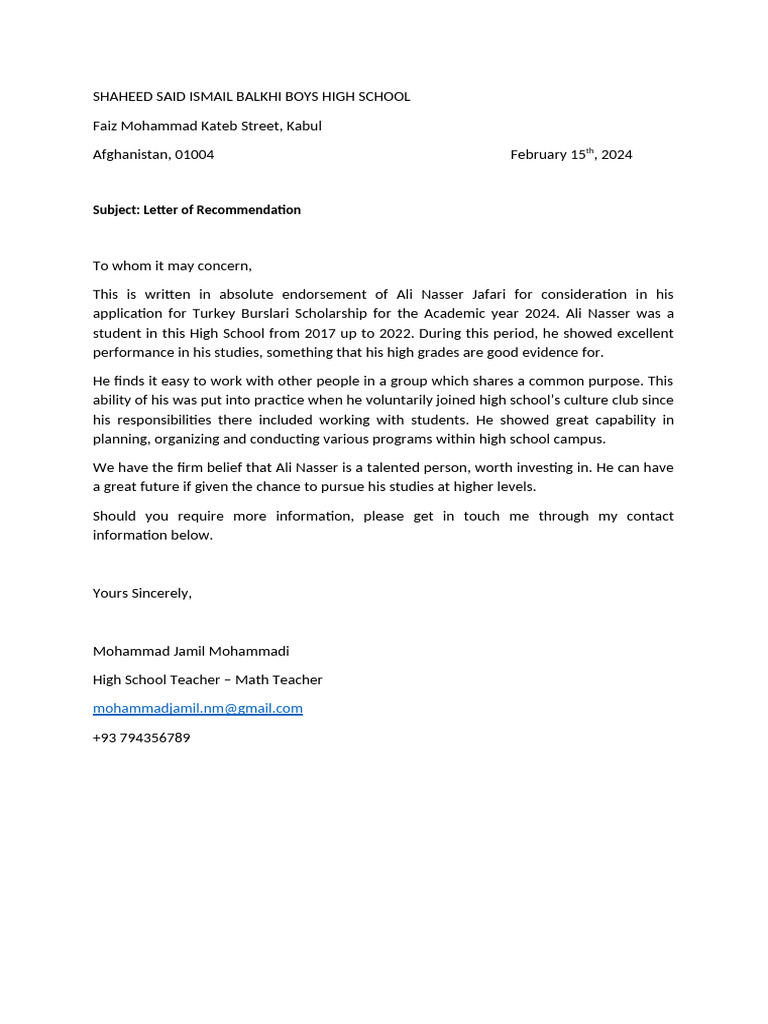 Recommanditon Leeter | PDF