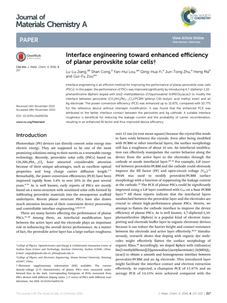 Enhanced Efficiency in Perovskite Solar Cells | PDF | Atomic Force ...