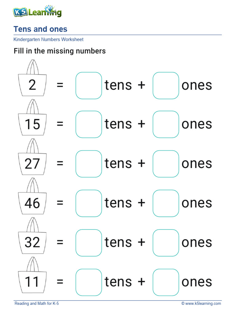 Kindergarten Tens and Ones Worksheet | PDF
