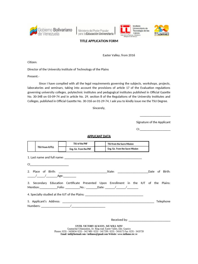 Application Form For Title | PDF