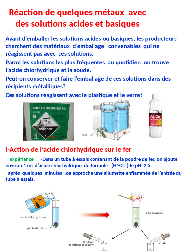 Réactions acides avec les métaux PDF Acide chlorhydrique Acide — free download