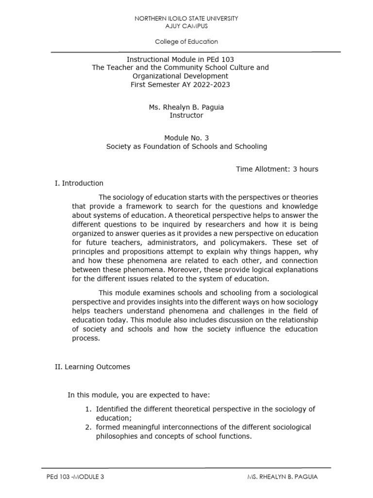 Ped 103 M3 Lm Pdf Sociology Society