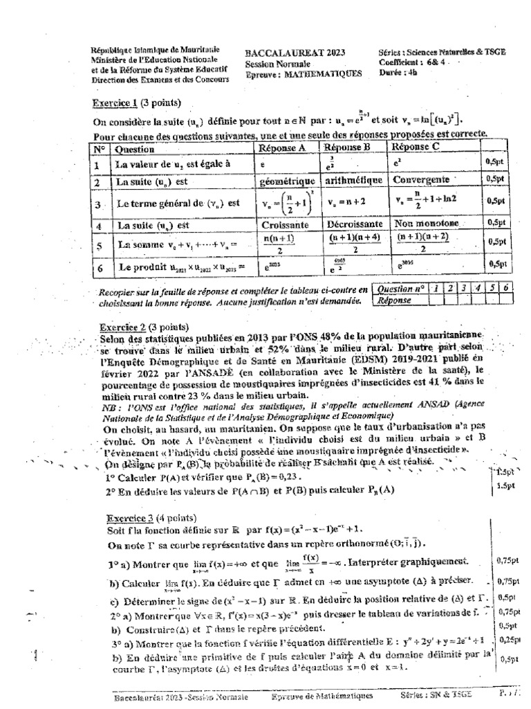 Correction BAC 2023: Math Exercises | PDF