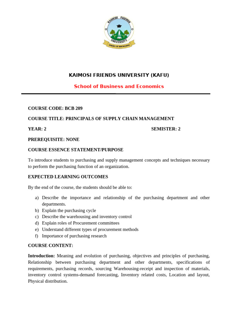 Supply Chain Management Course Overview | PDF | Procurement | Supply ...