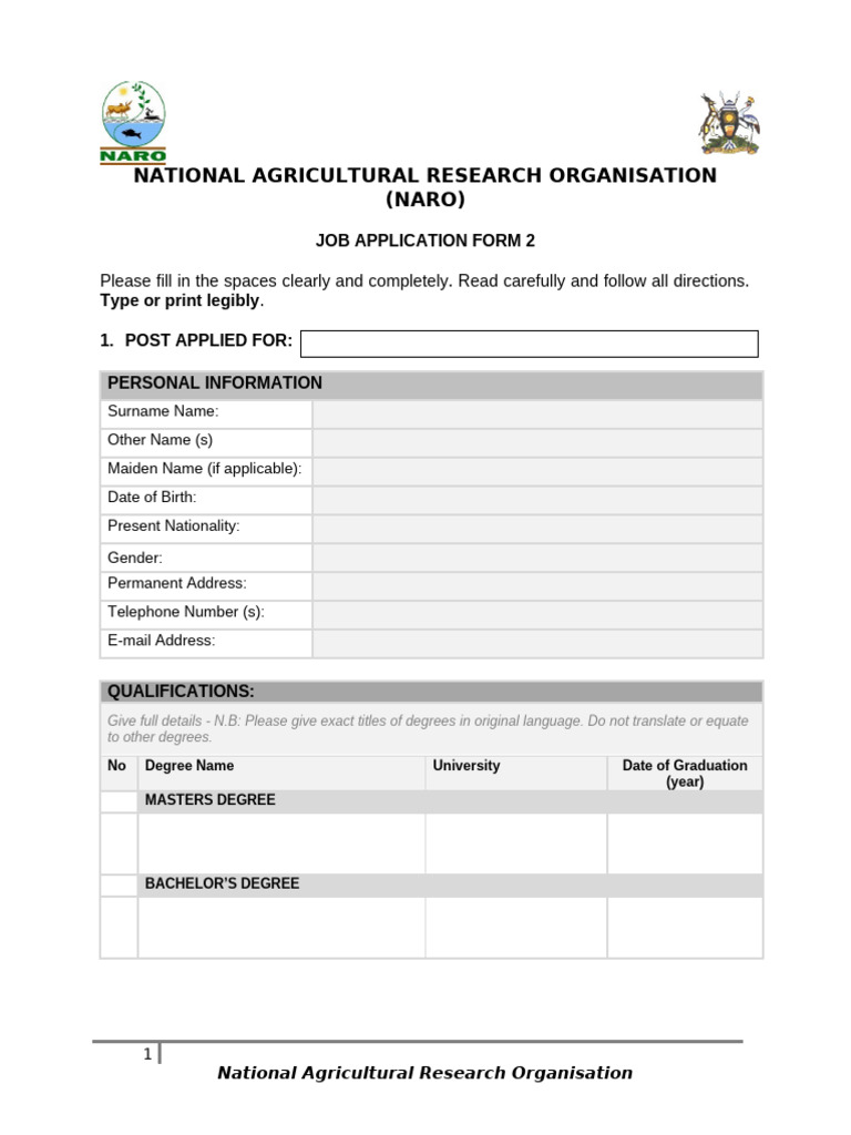 NARO Job Application Form 2 Guide | PDF