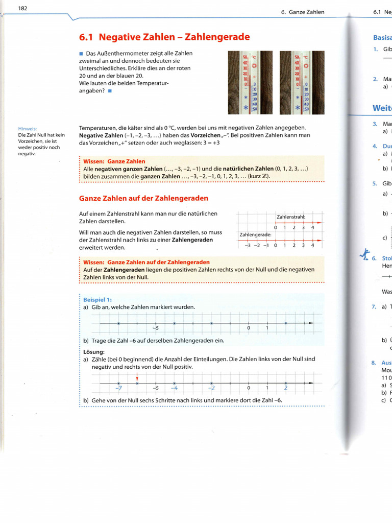 Fundamente 5 Buch - K6.1 Negative Zahlen - Zahlengerade | PDF