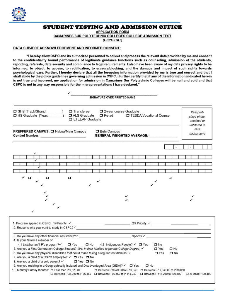 CSPC College Admission Application Form | PDF | Bachelor Of Science