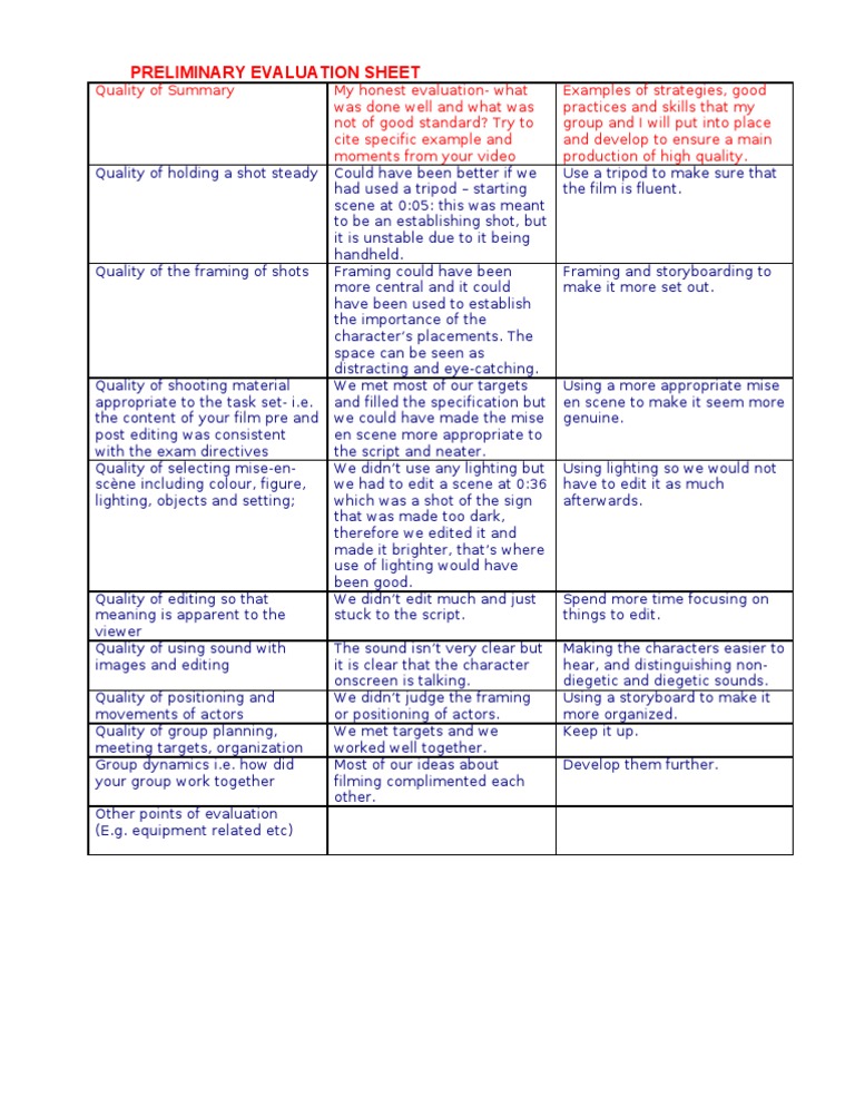Film Production Evaluation Checklist | PDF