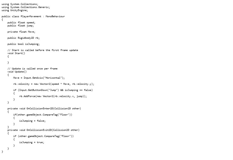 Unity 2D Player Movement Script | PDF