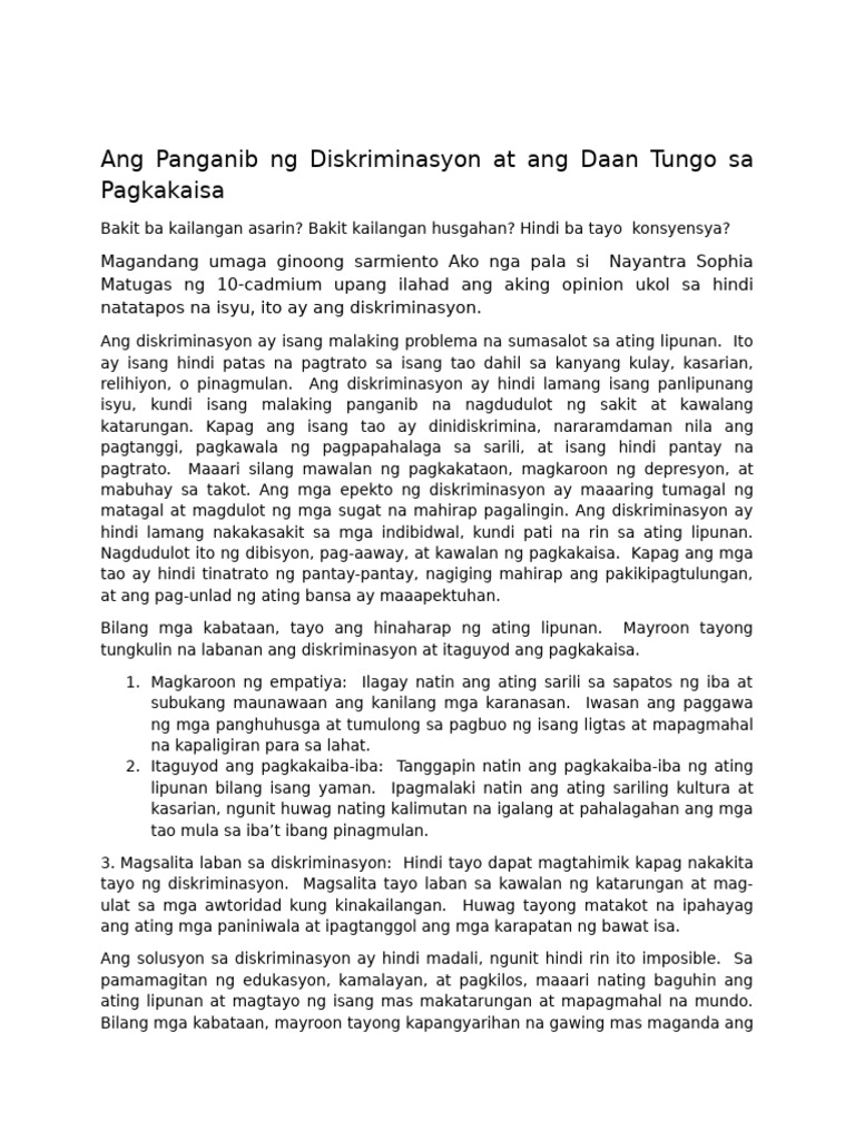 Panganib NG Diskrimanasyon | PDF
