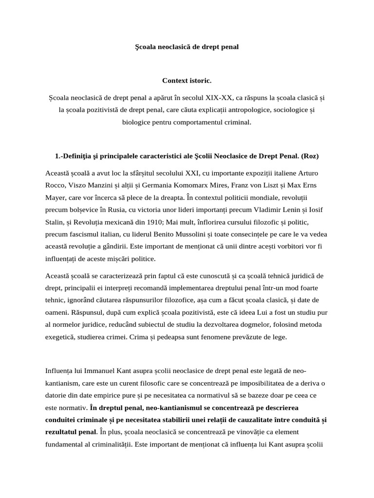 Școala Neoclasică A Dreptului Penal | PDF