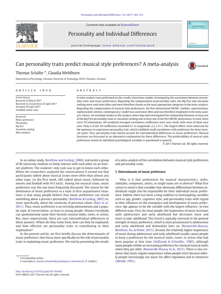 Personality Traits and Music Preferences | PDF | Human Development ...