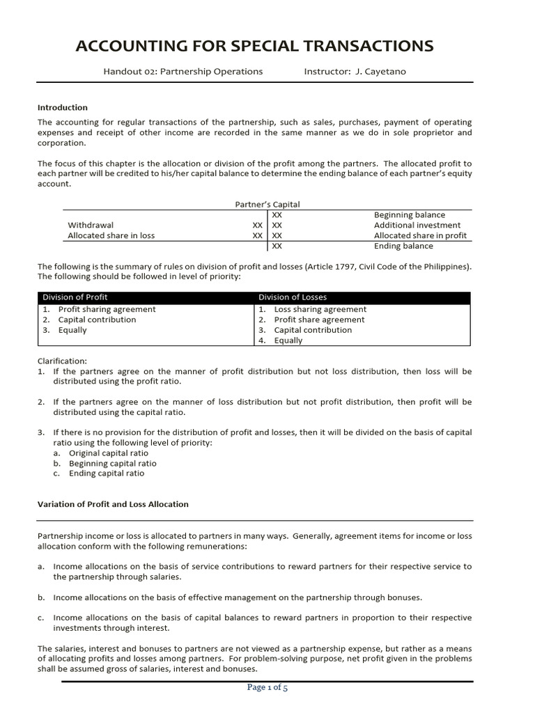 Partnership Profit and Loss Allocation Guide | PDF | Partnership ...