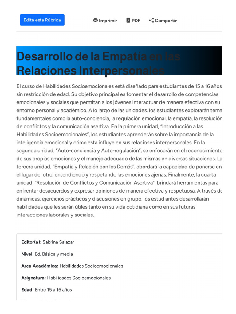 Desarrollo de La Empatía en Las Relaciones Interpersonales | PDF
