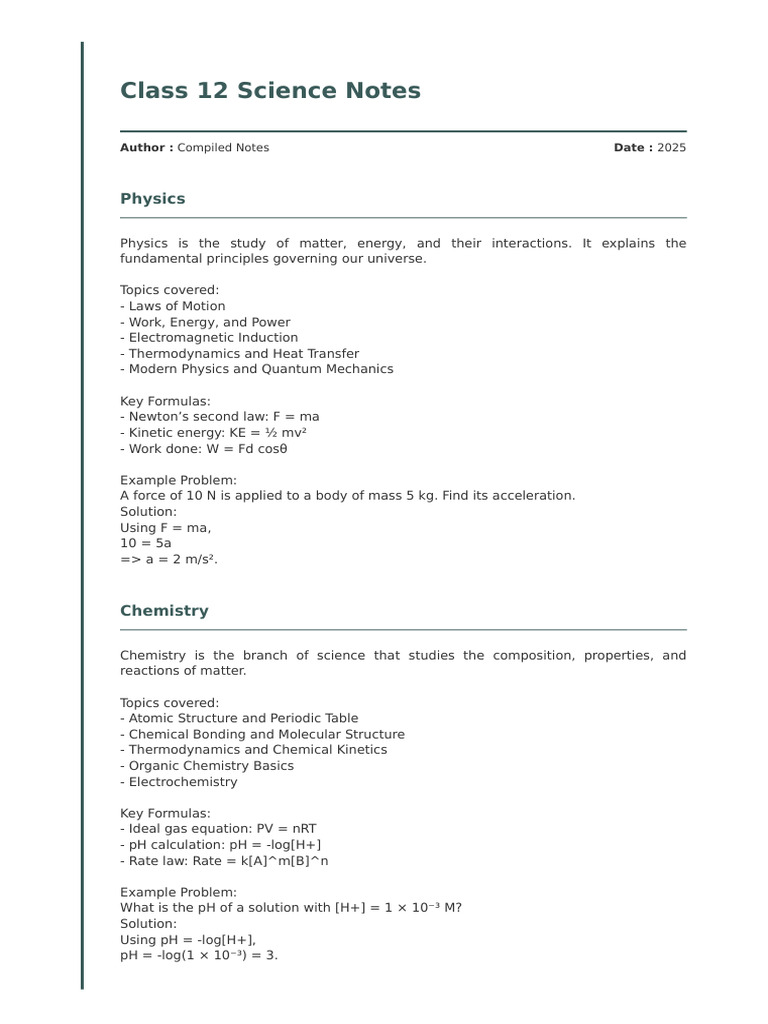 Class 12 Science Notes: Physics | PDF