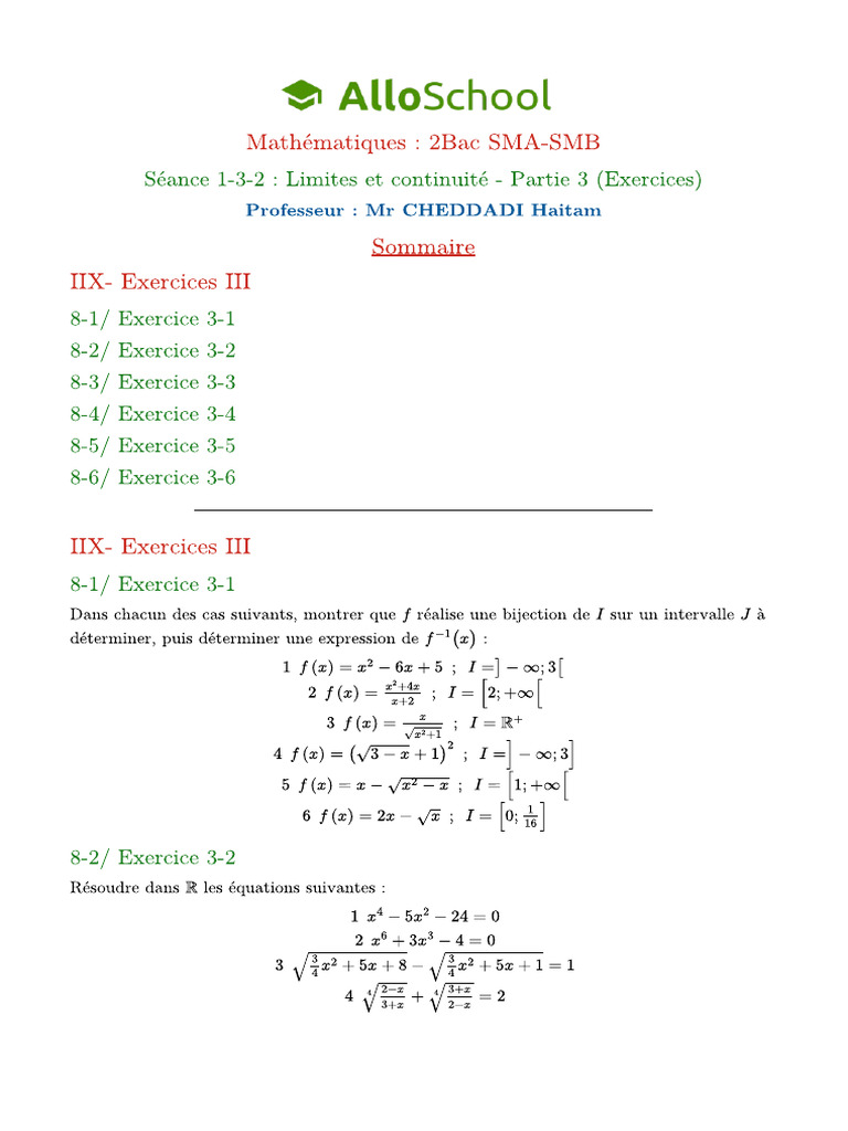 Seance 1 3 2 Limites Et Continuite Partie 3 Exercices 2 | PDF