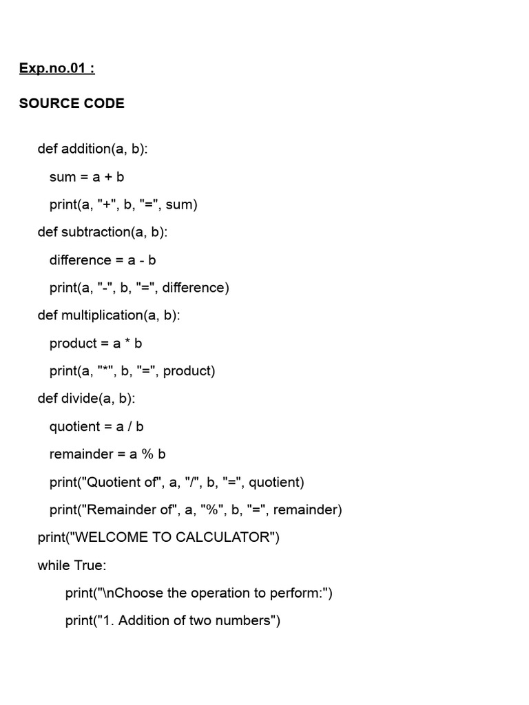 Python Calculator and Data Management | PDF | Arithmetic | Algorithms ...