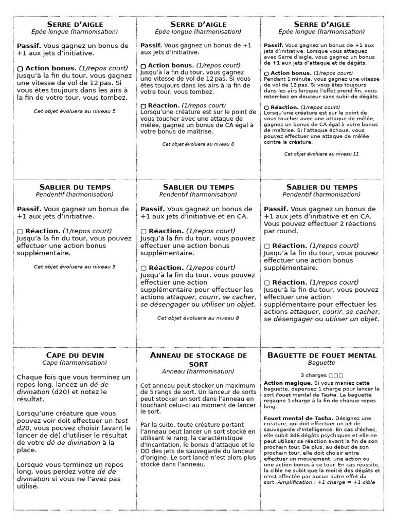 Objets magiques et leurs évolutions | PDF | Lumière