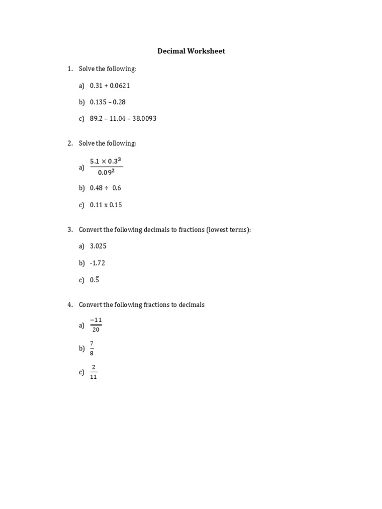 Decimal Worksheet | PDF | Prime Number | Mathematical Concepts