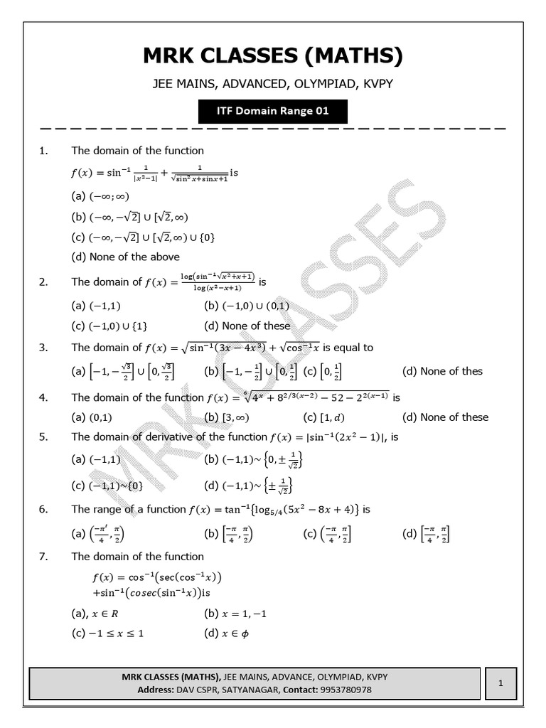 Domain and Range Problems for JEE | PDF | Function (Mathematics ...