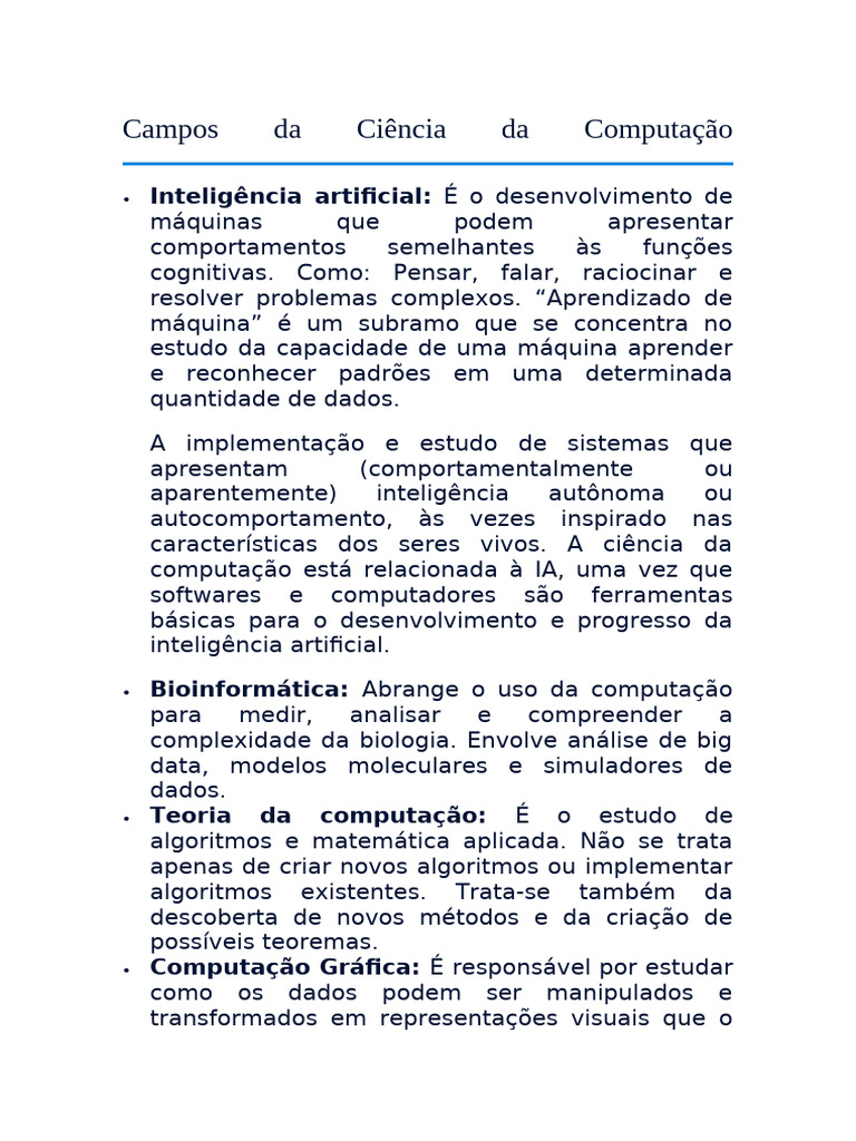 Campos da Ciência da Computação | PDF | Ciência da Computação | Informática