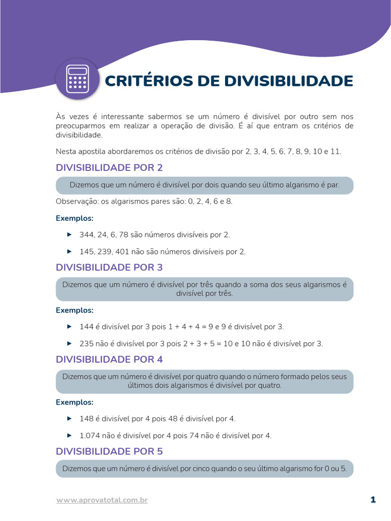 Critérios de Divisibilidade por 6 | PDF | Teoria dos Números | Divisão ...