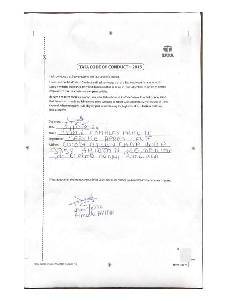 Tata code of conduct 2015 pdf