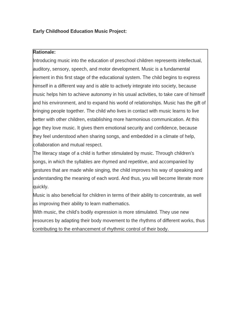 Benefits of Music in Early Childhood Education | PDF | Musical ...