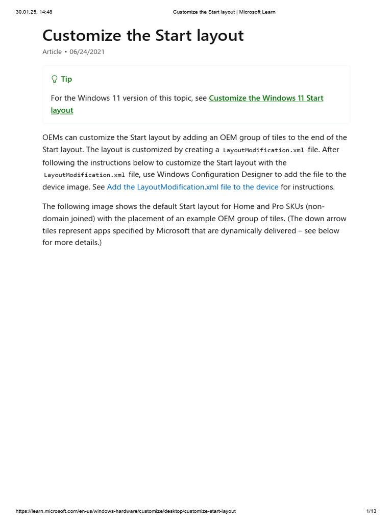 Customize The Start Layout - Microsoft Learn | PDF | Windows 10 ...