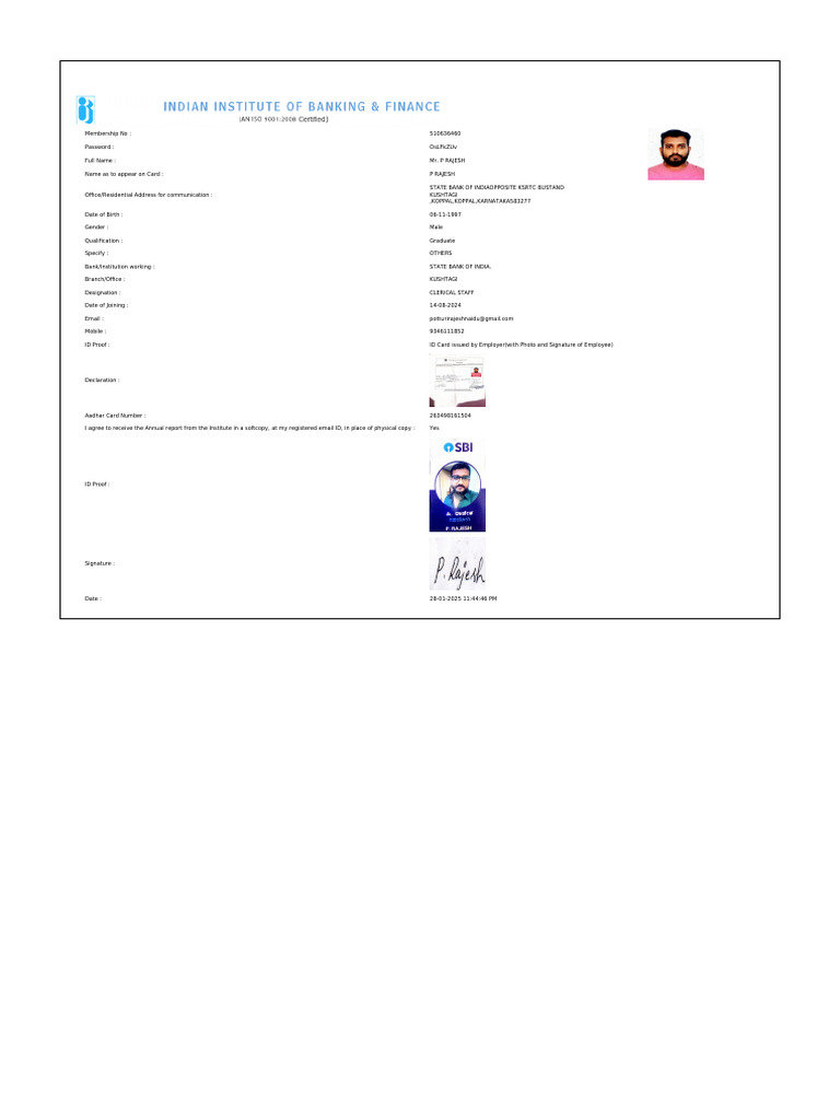Membership Registration Details for P Rajesh | PDF | Access Control ...