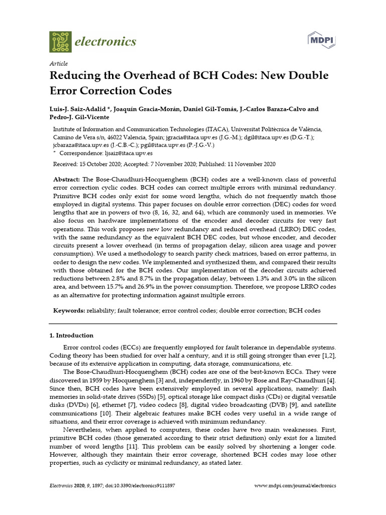 Saz adald graca mor n gl reducng the overhead of bch codes new