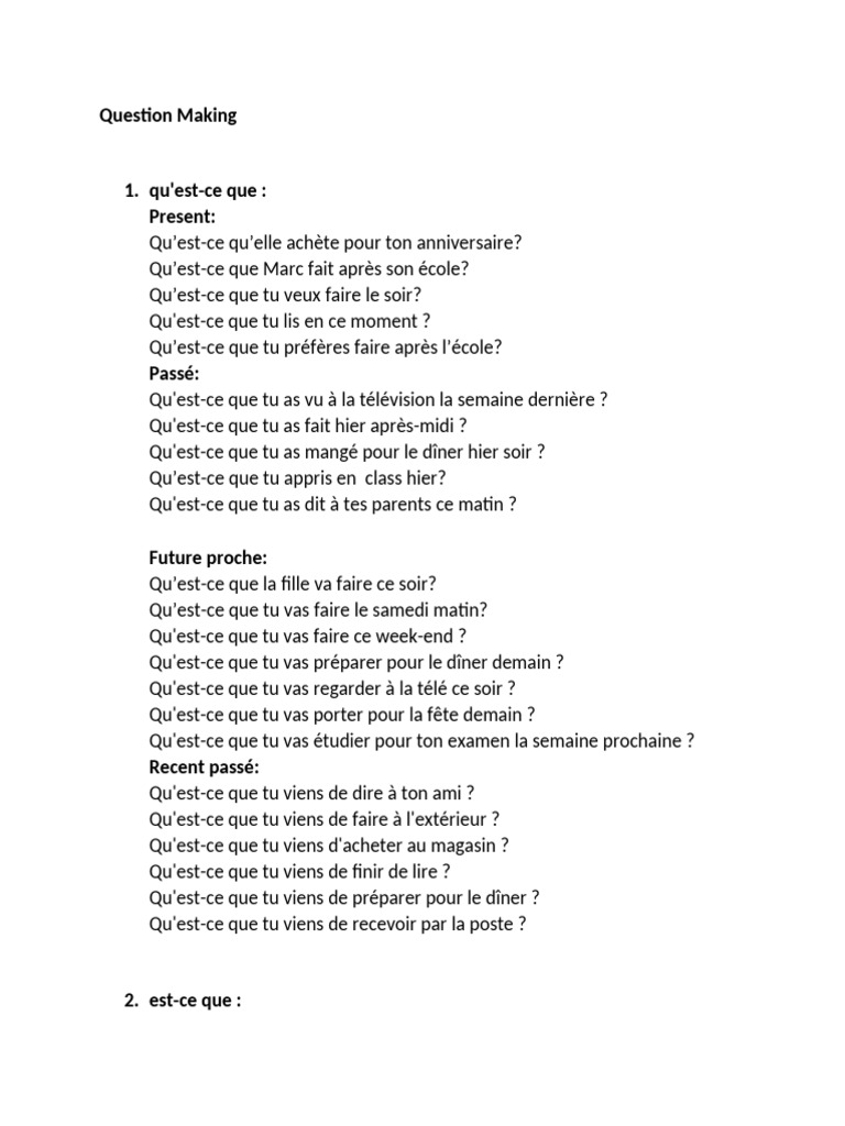 Questions courantes en français | PDF