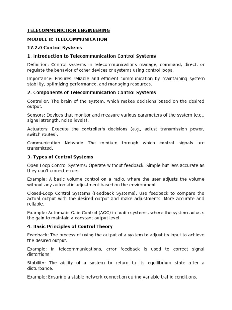 Telecommunication Control Systems Overview | PDF | Control Theory ...