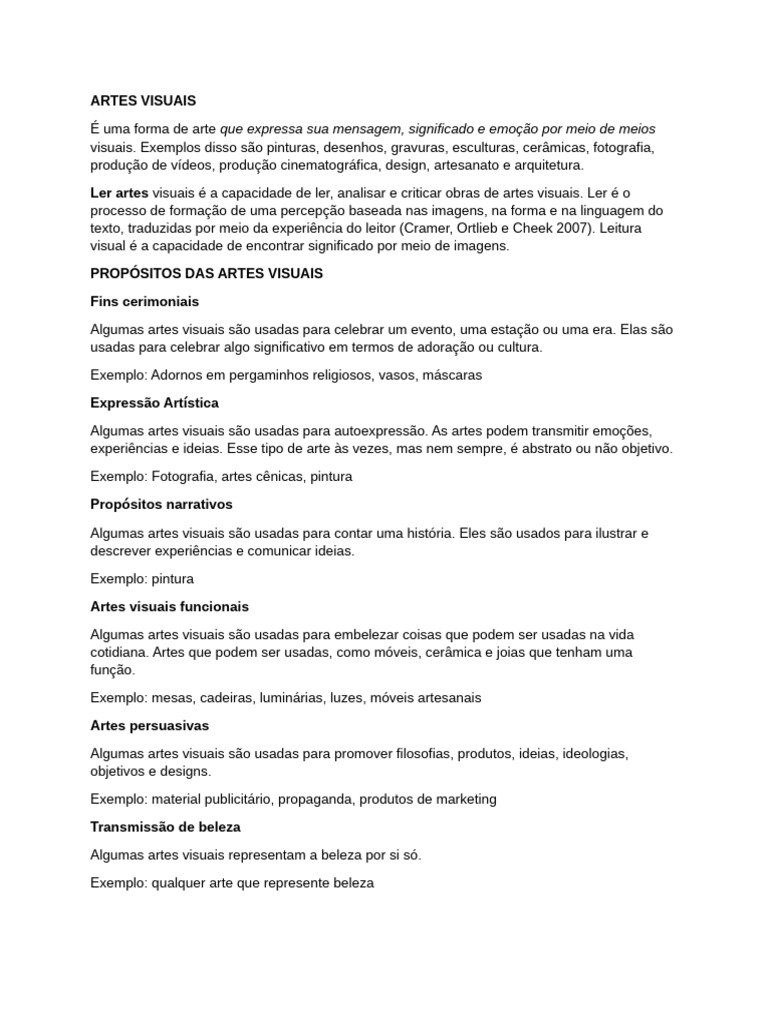 Fundamentos das Artes Visuais e Seus Tipos | PDF | Desenho | Pinturas