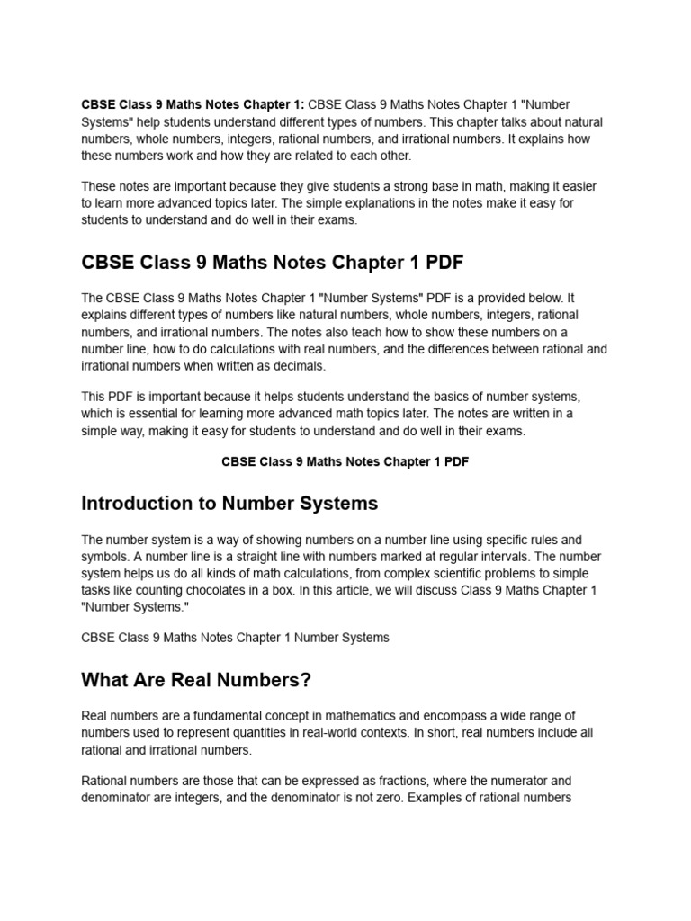 Class 9 Number Systems Notes PDF | PDF | Numbers | Rational Number