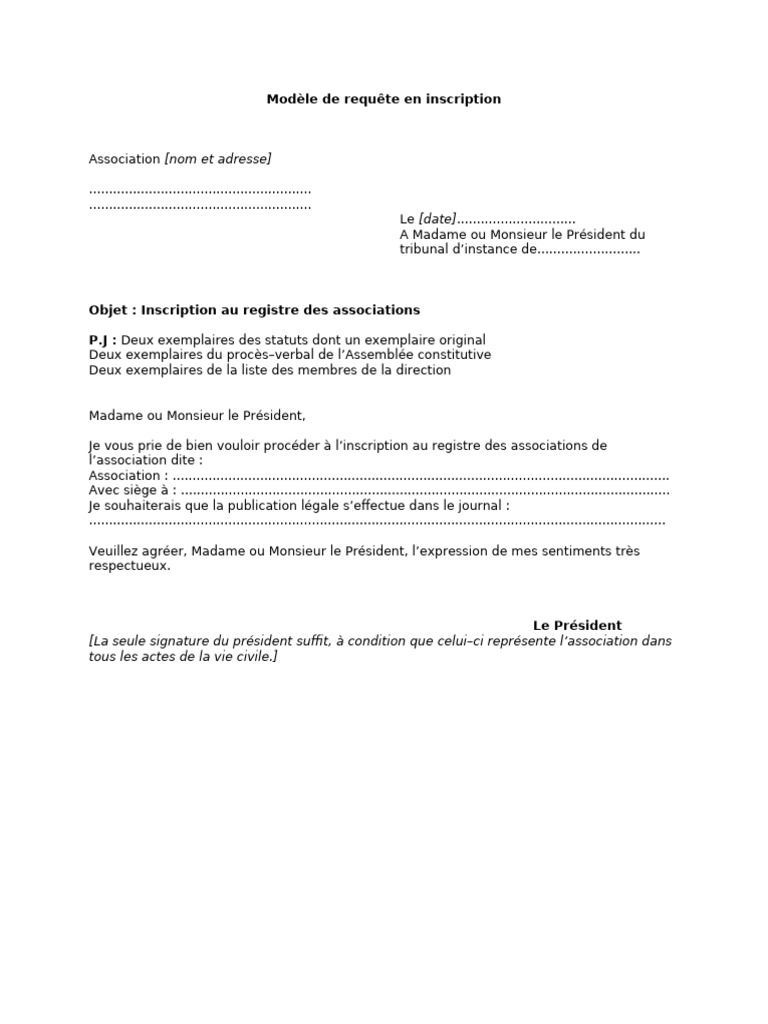 Modèle de requête d'inscription d'association | PDF